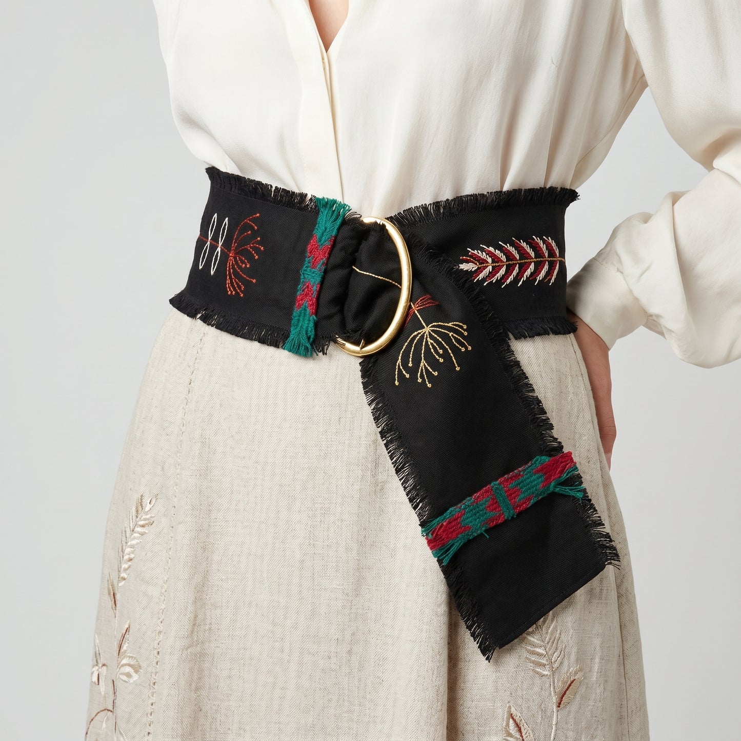 Embroidered Fabric Buckle Belt