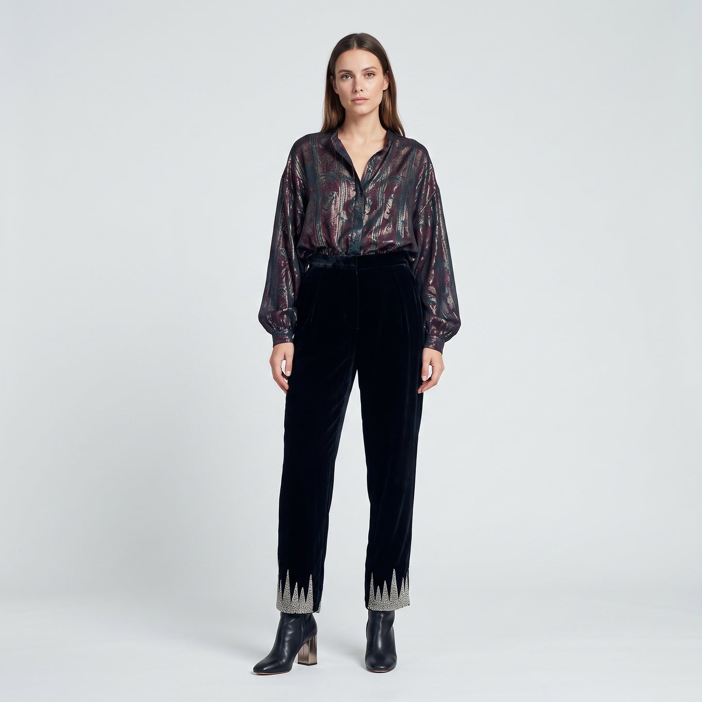 Embellished Velvet Tailored Trousers
