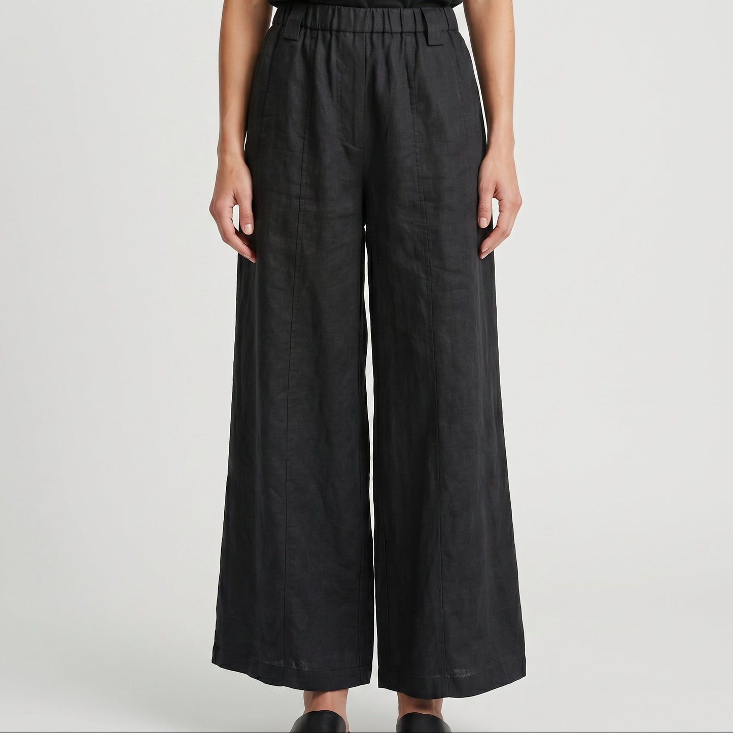 Black Wide Leg Linen Trousers