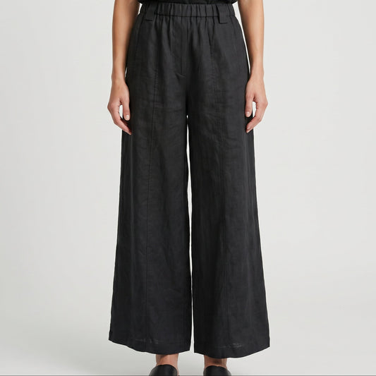 Black Wide Leg Linen Trousers
