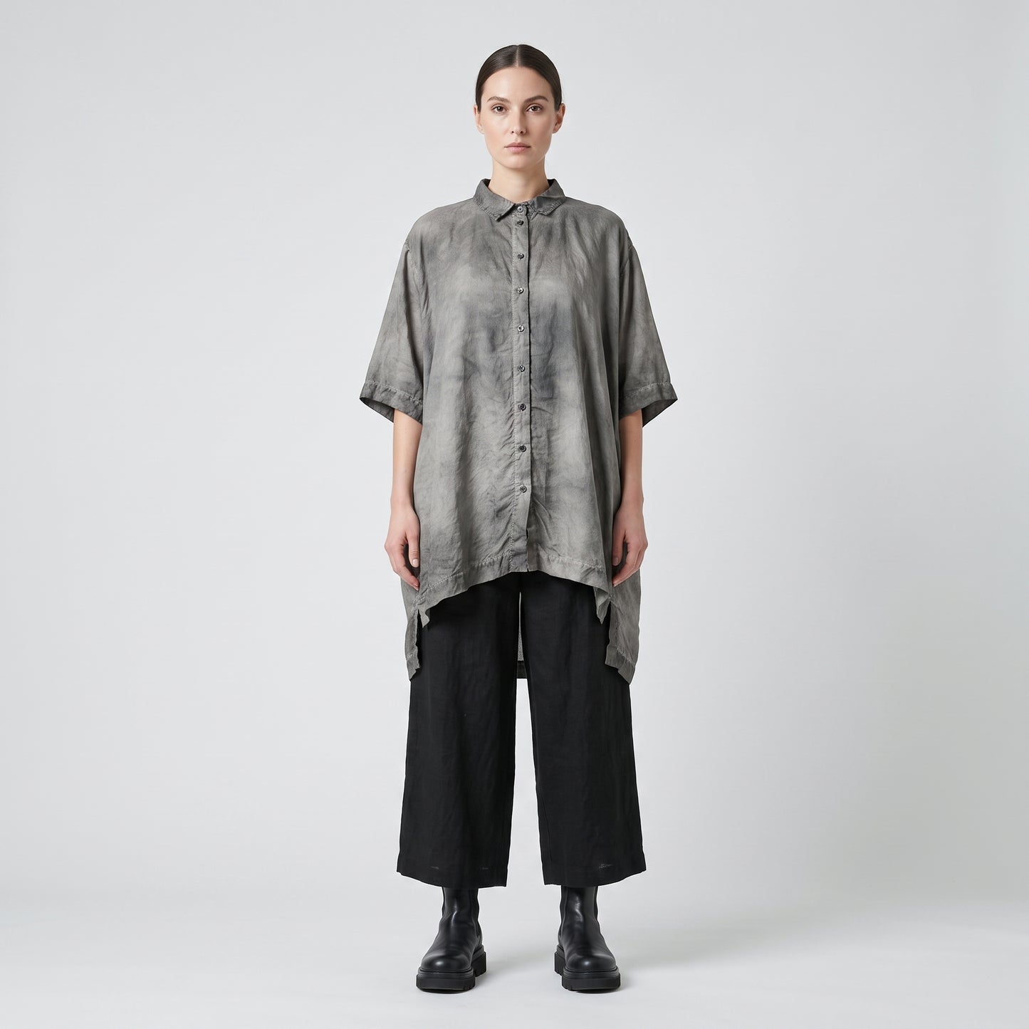 Distressed Washed Short-Sleeve Shirt