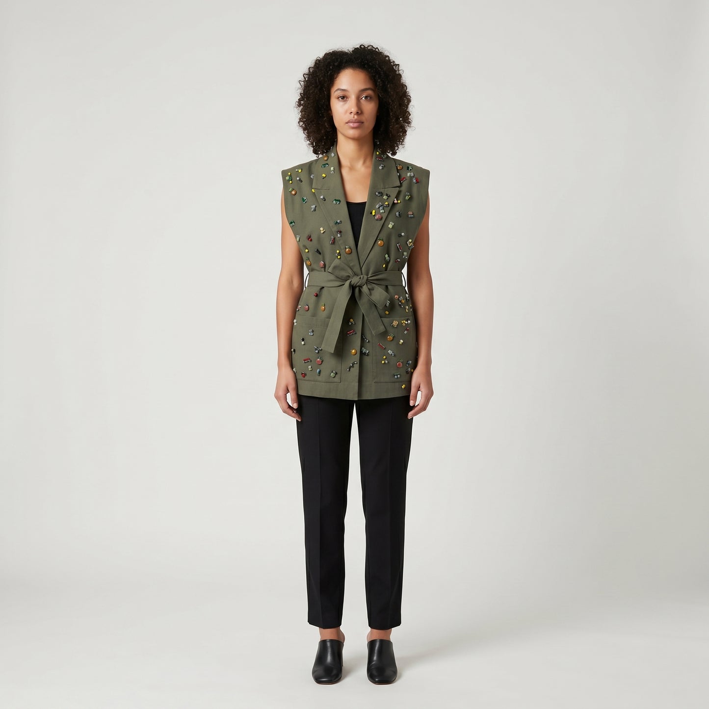 Embellished Tailored Belted Vest