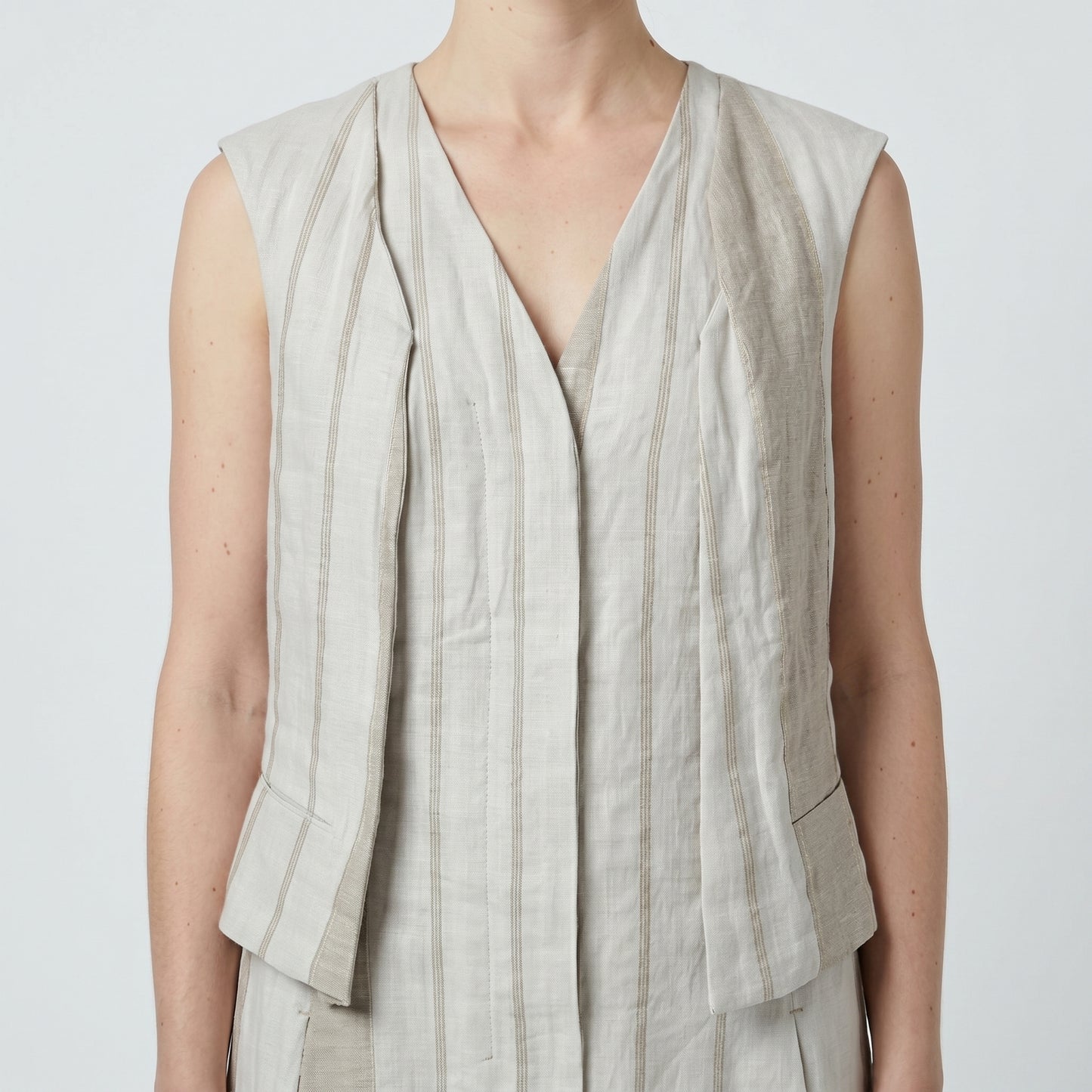 Long Striped Tailored Linen Vest