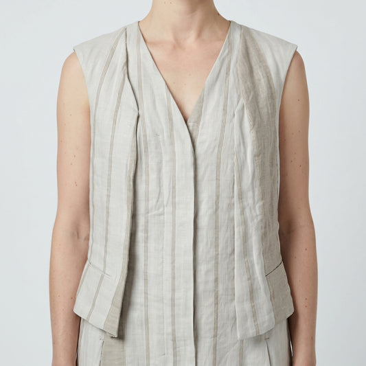 Long Striped Tailored Linen Vest