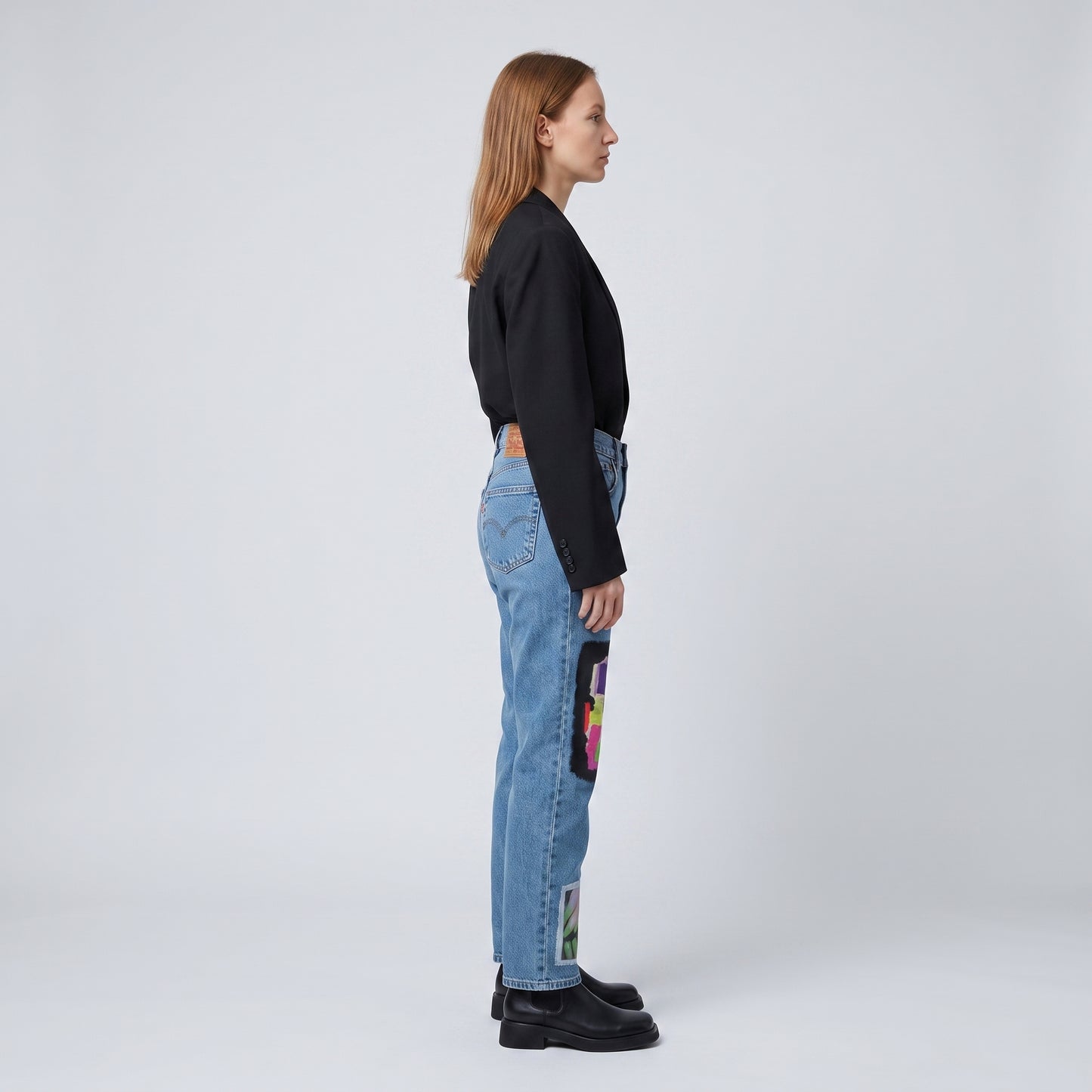 Graphic Patchwork Straight Leg Jeans
