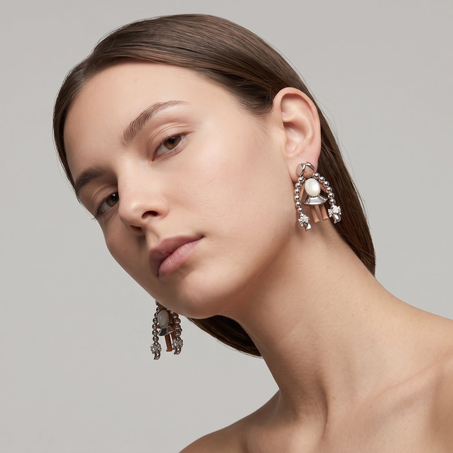 Whimsical Figural Pearl Drop Earrings