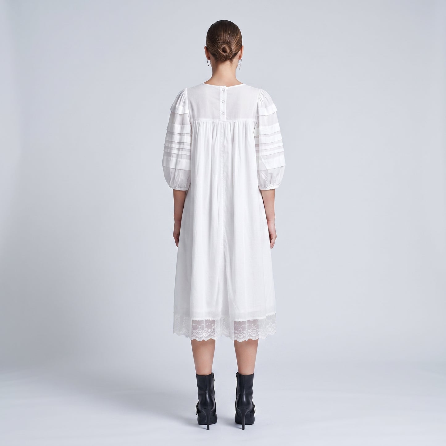 White Puff Sleeve Cotton Dress