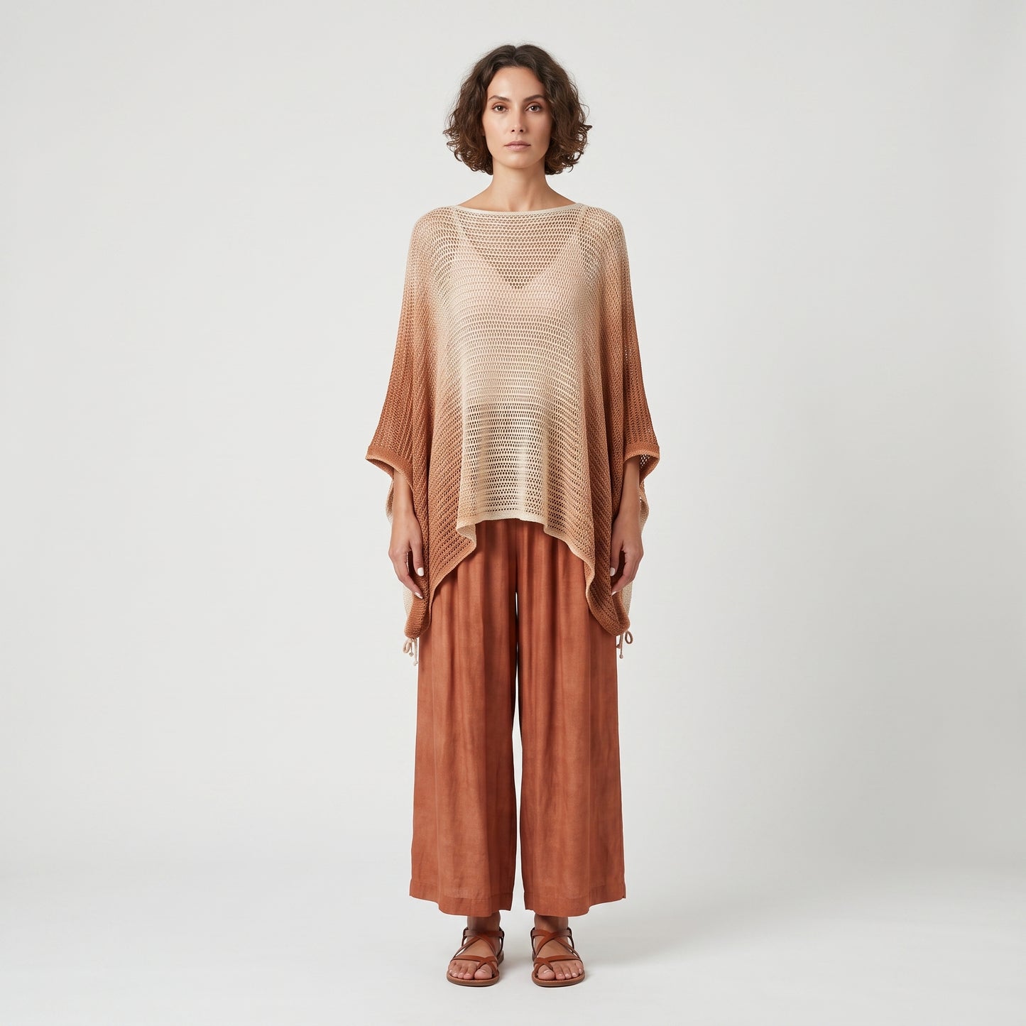 Ombre Open Knit Poncho Top
