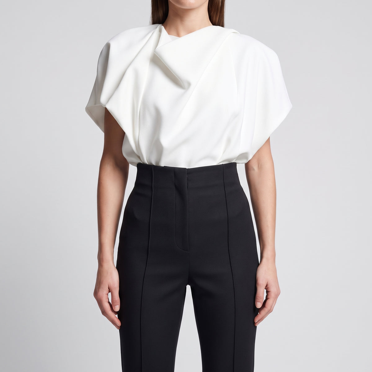 High-Waisted Structured Black Trousers
