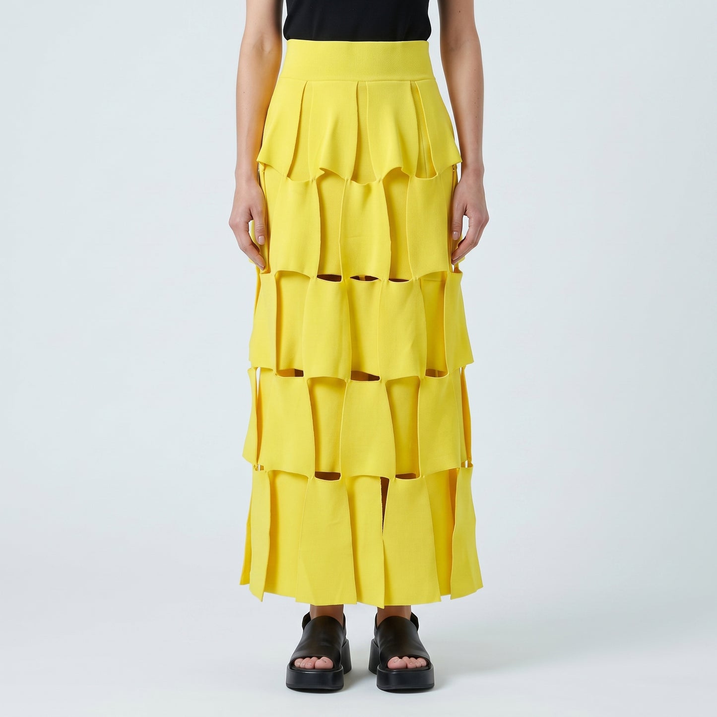 Bright Yellow Cutout Midi Skirt