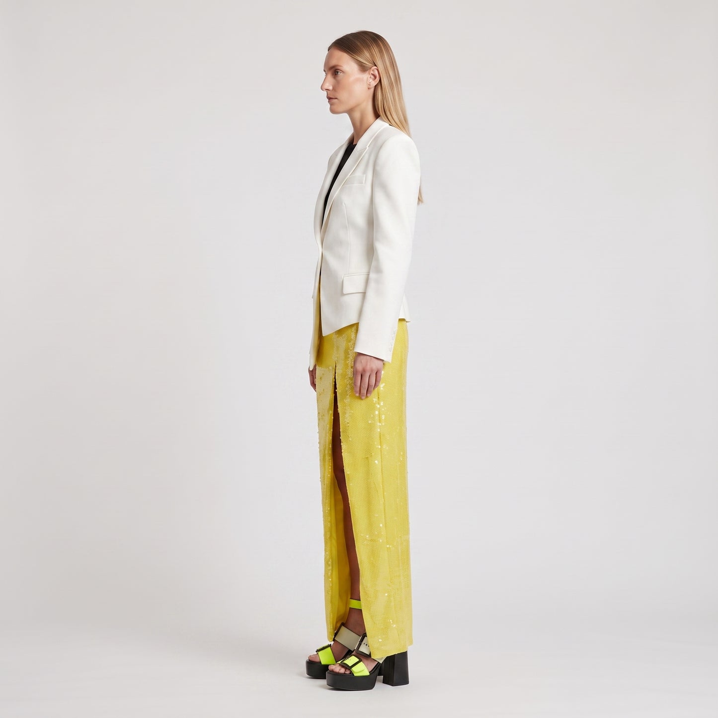 Radiant Yellow Sequin Midi Skirt