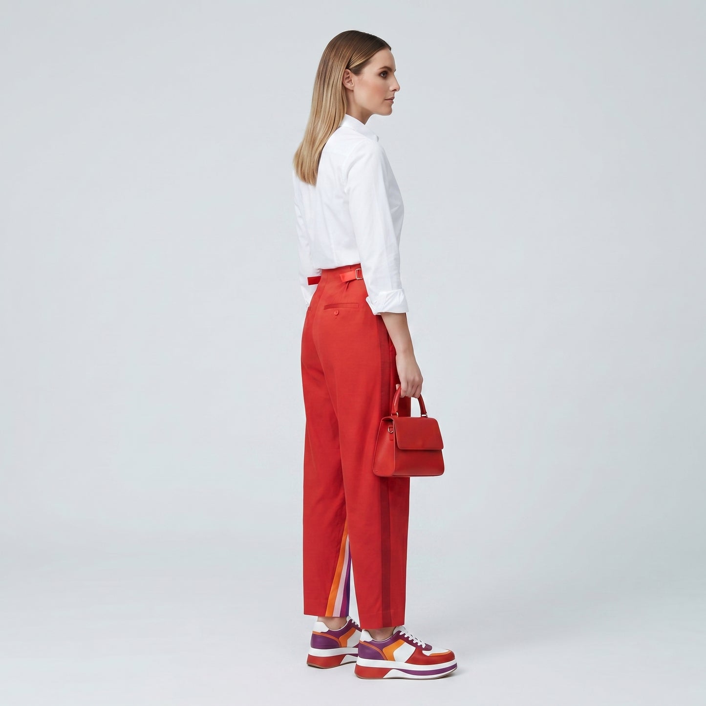 Asymmetric Striped Red Trousers