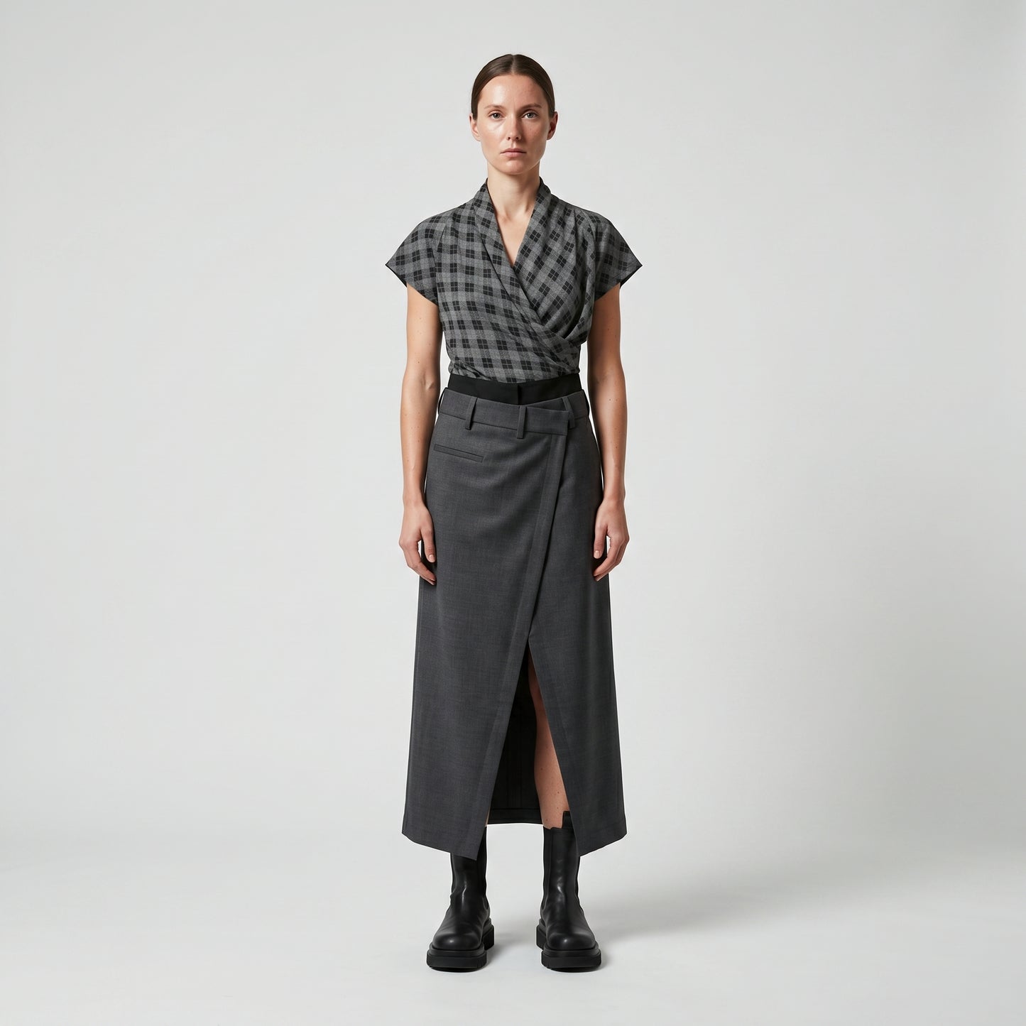 Double Waistband Midi Wrap Skirt