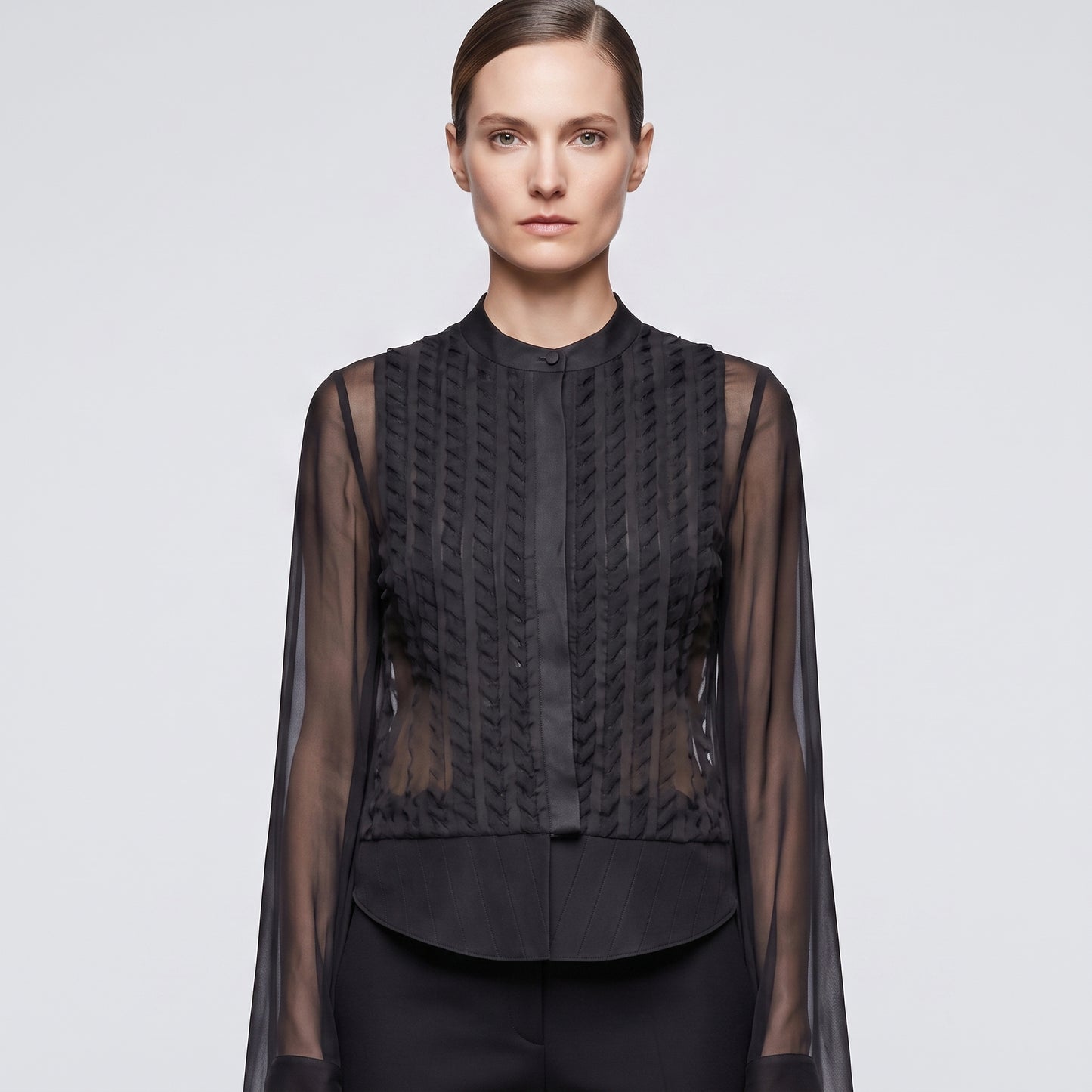 Textured Sheer Sleeve Blouse