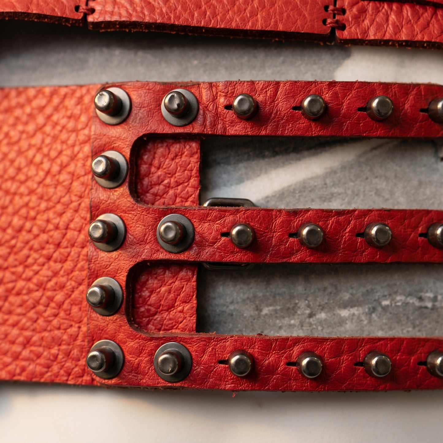 Studded Red Leather Corset Belt