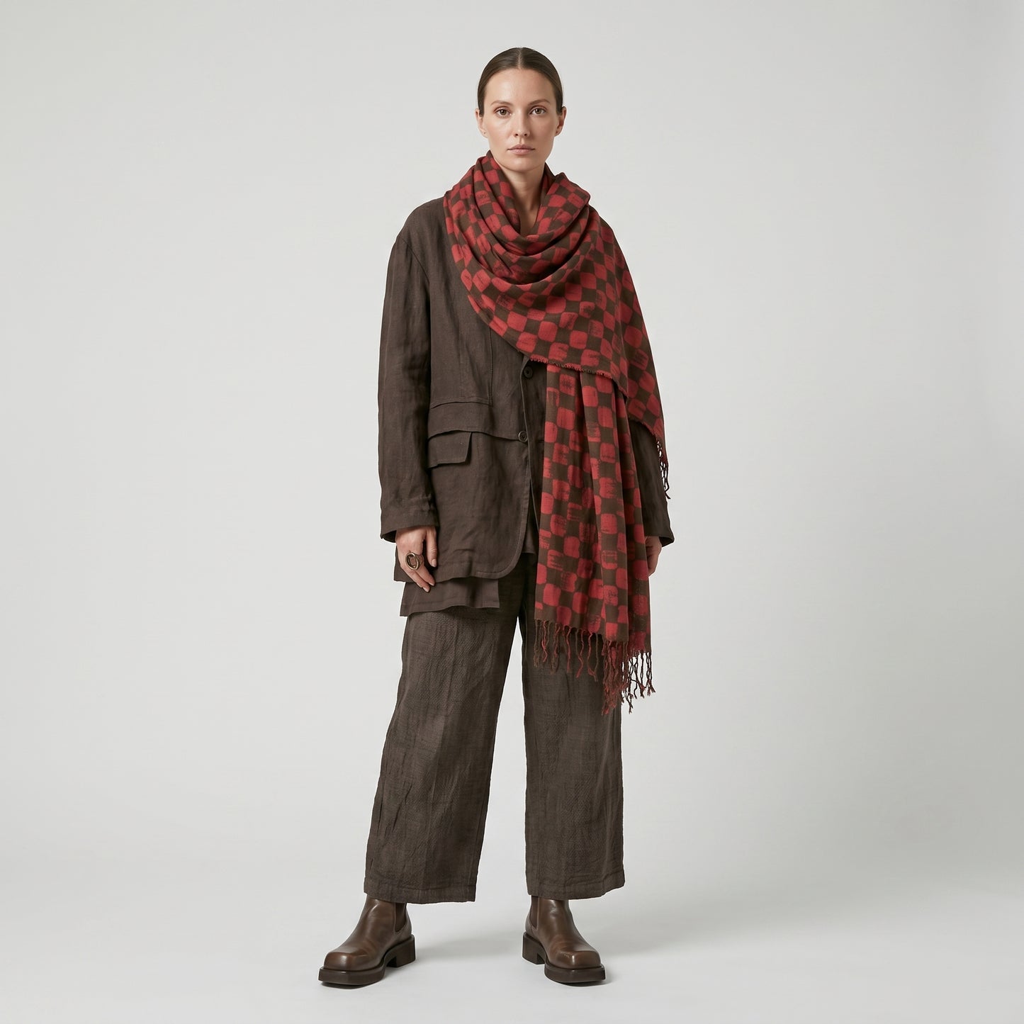 Checkered Fringed Blanket Shawl