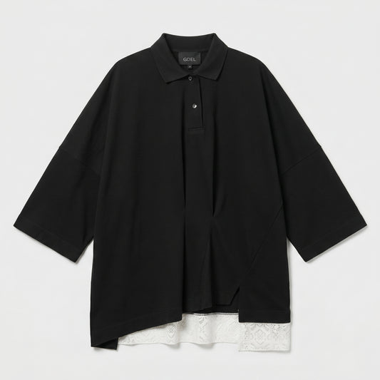 Oversized Lace-Trim Polo Shirt