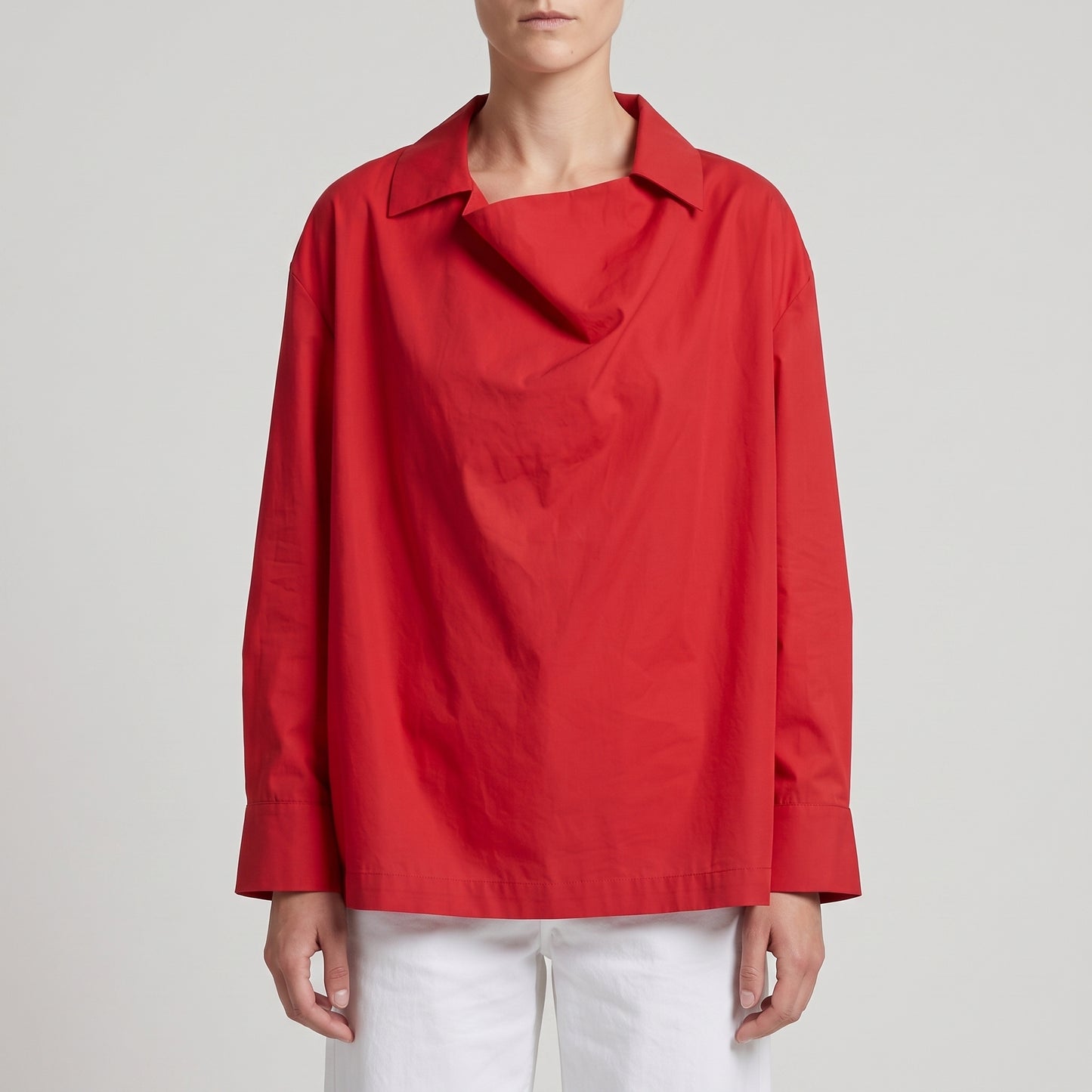 Draped Collar Long Sleeve Blouse