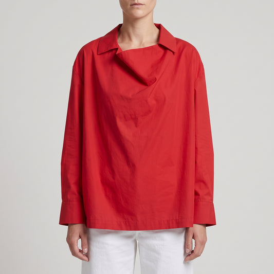 Draped Collar Long Sleeve Blouse