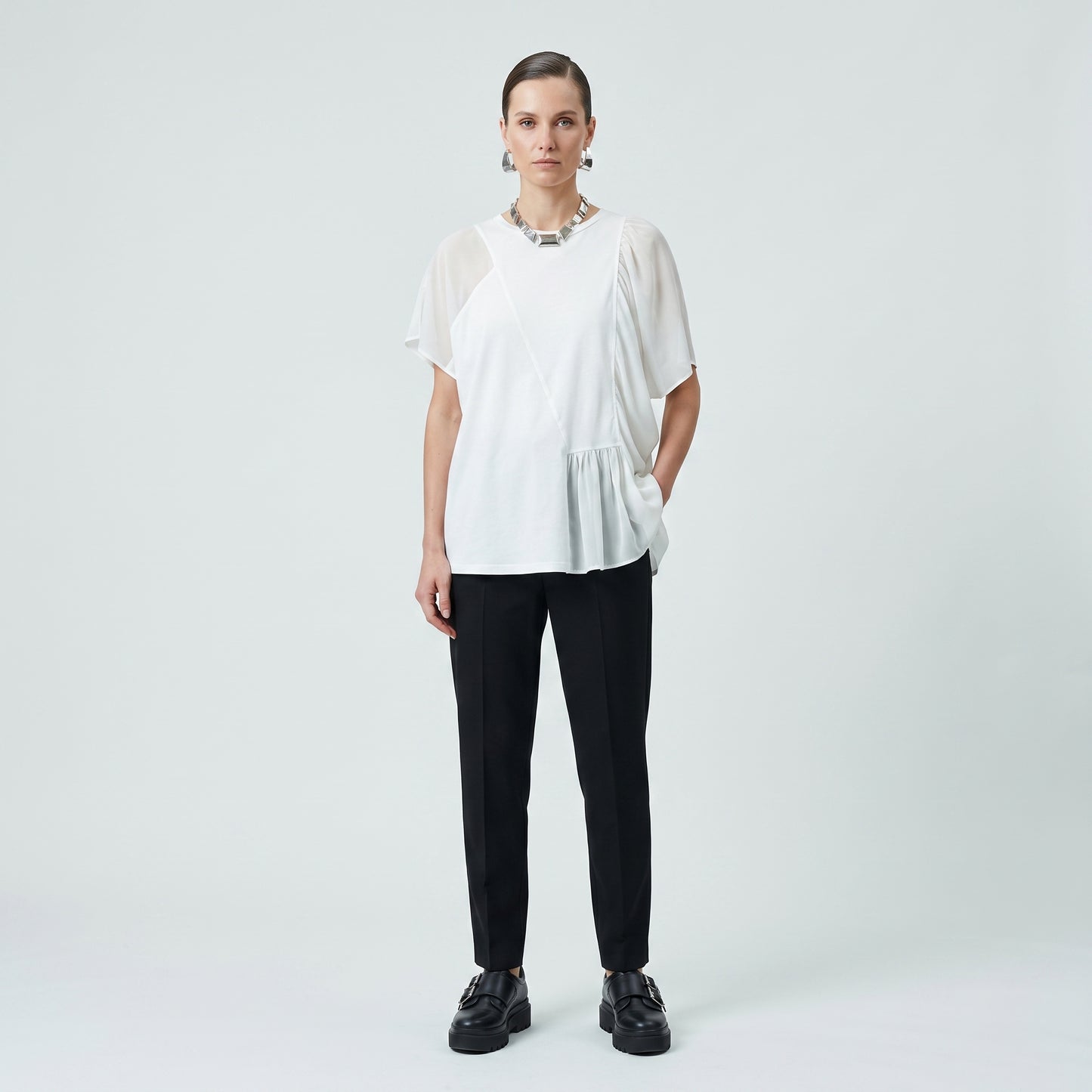 Asymmetric Ruffled Cotton Tee