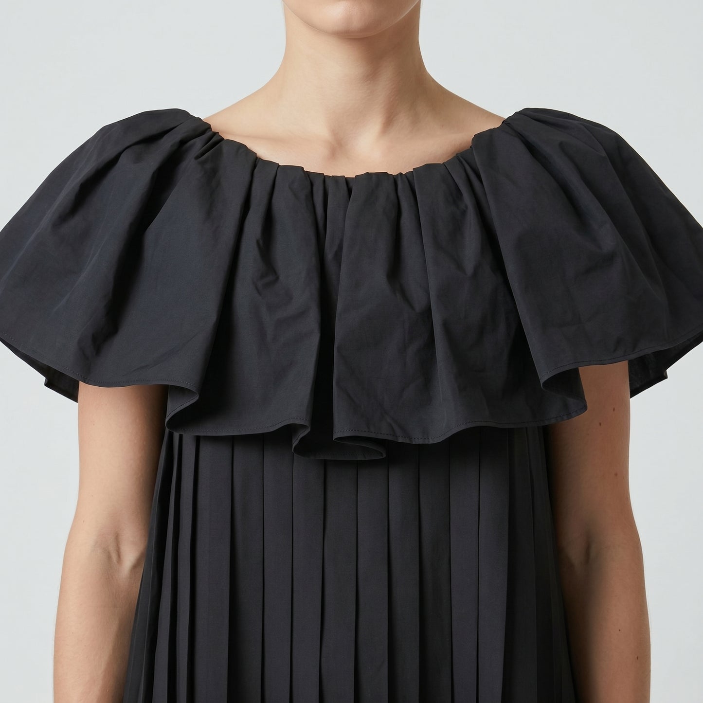 Pleated Ruffle Black Top