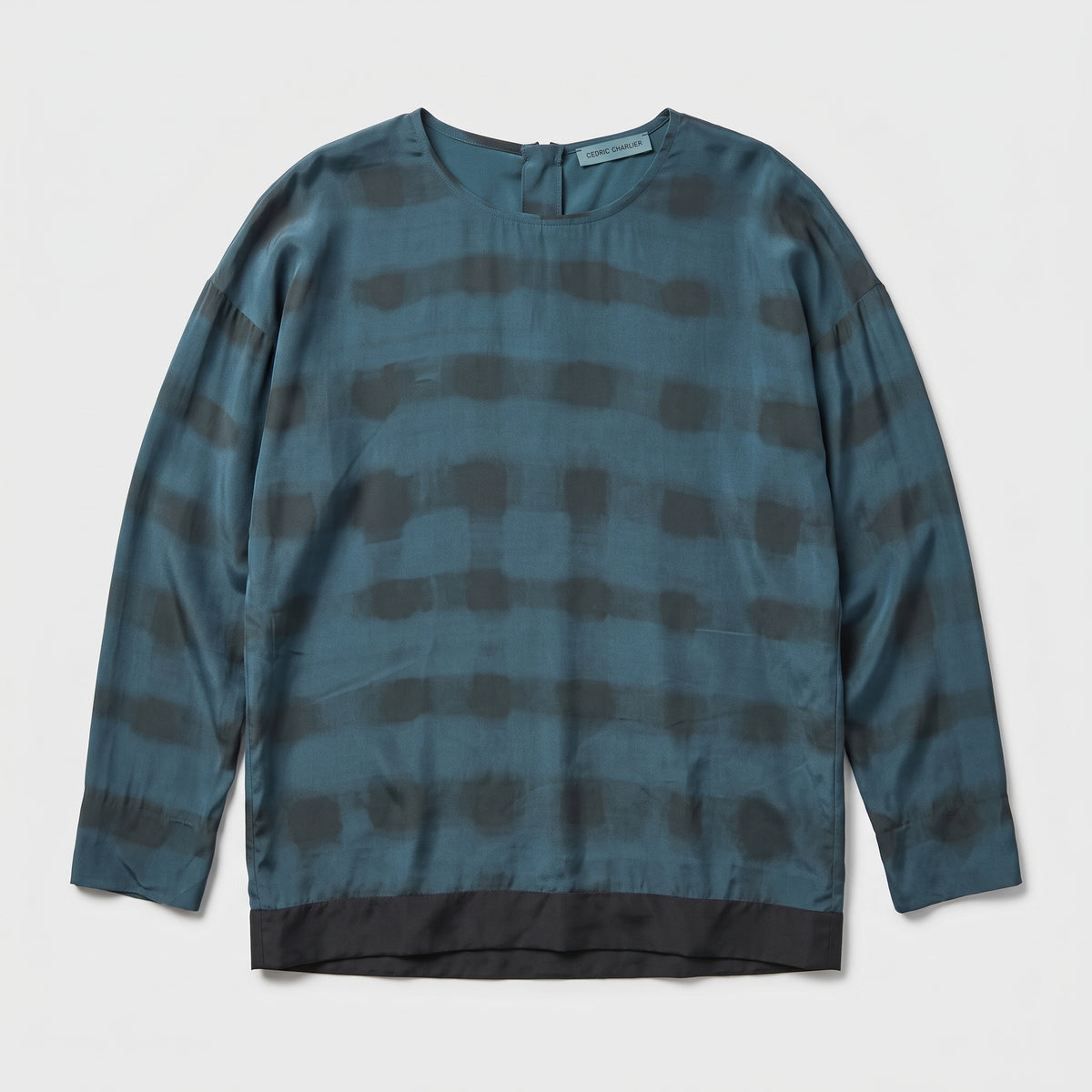 Abstract Print Silk Long-Sleeve Top