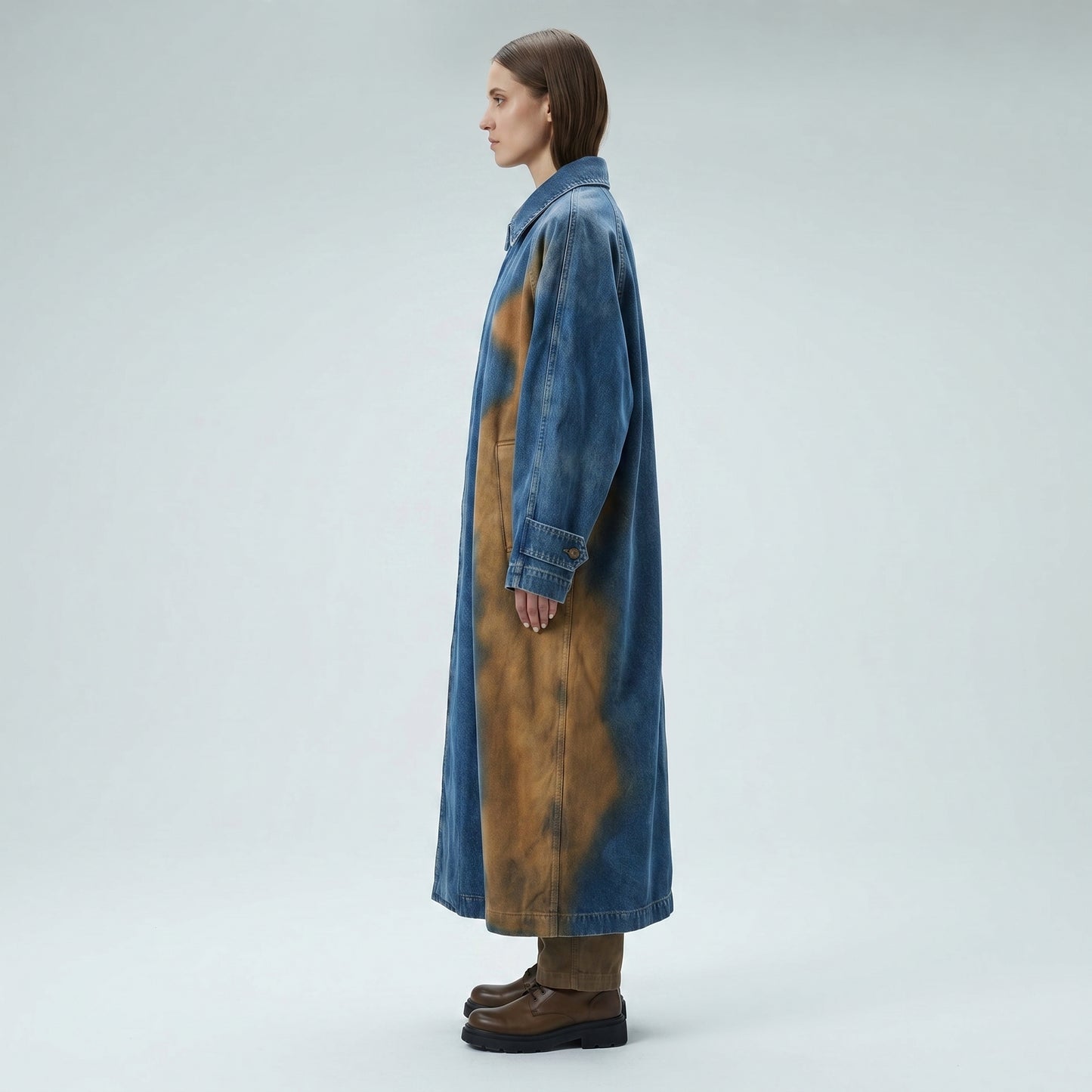 Distressed Denim Trench Coat