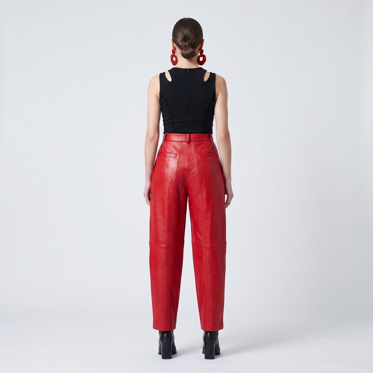 Vibrant Red Leather Tailored Trousers