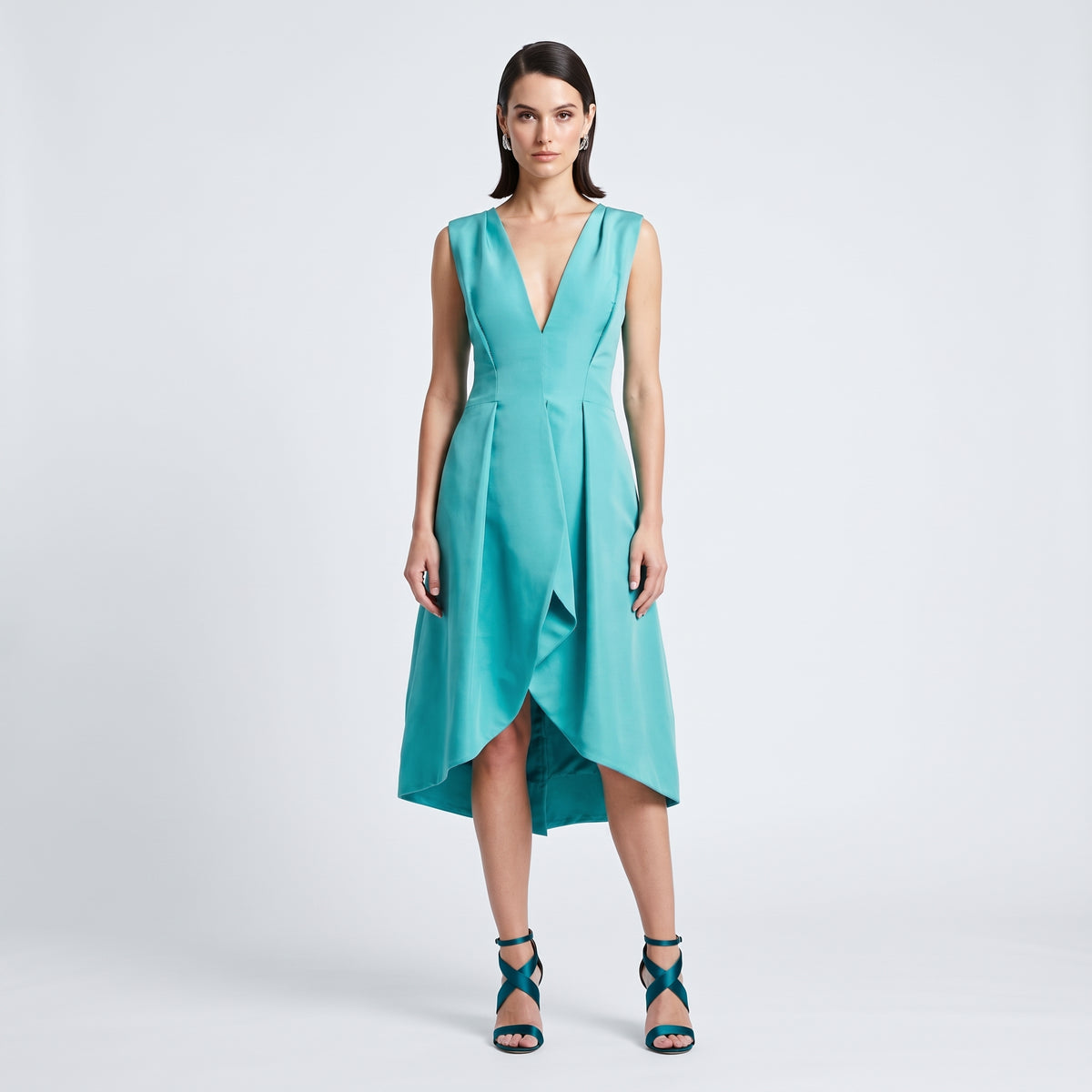 Structured V-Neck Teal Dress