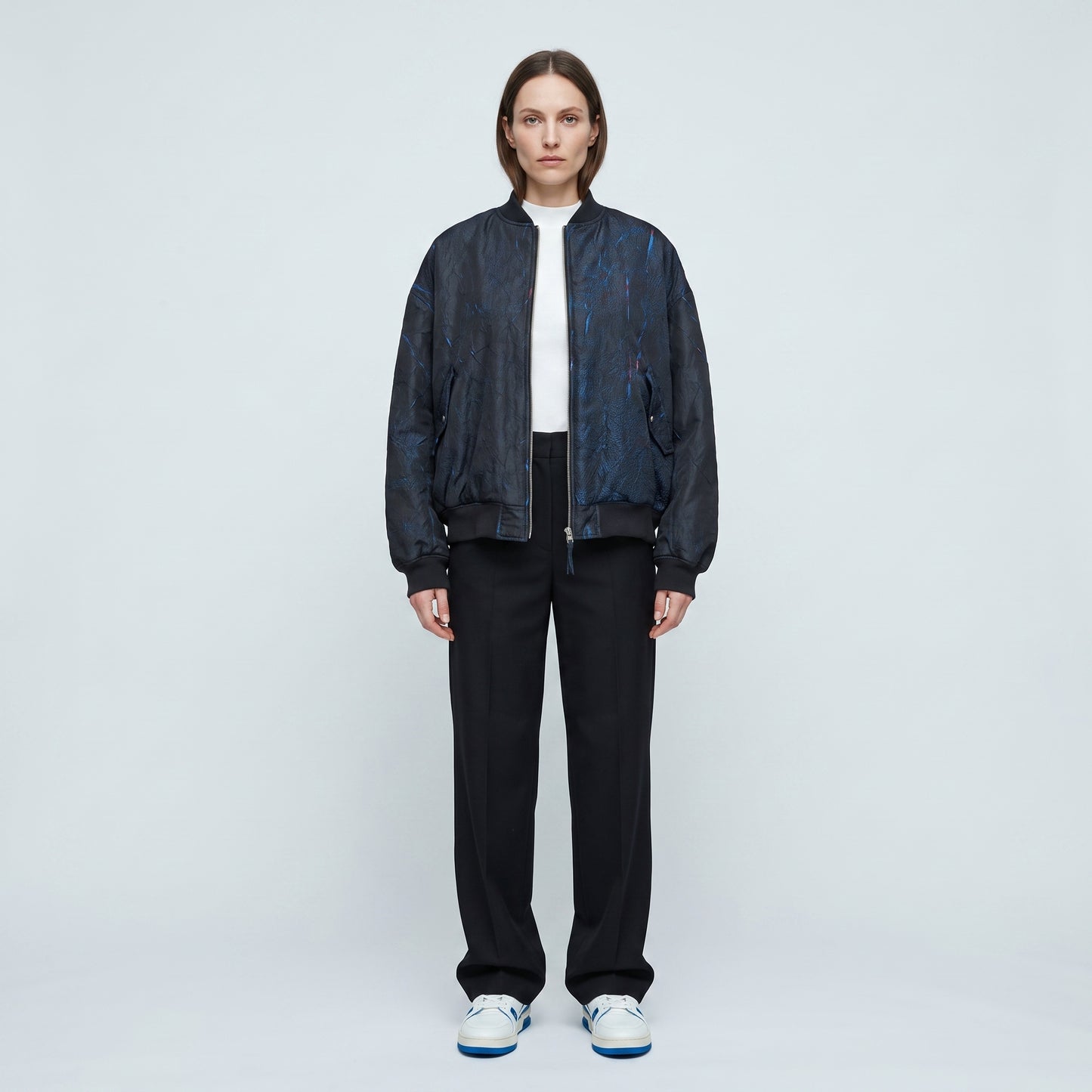 Textured Navy Bomber Jacket