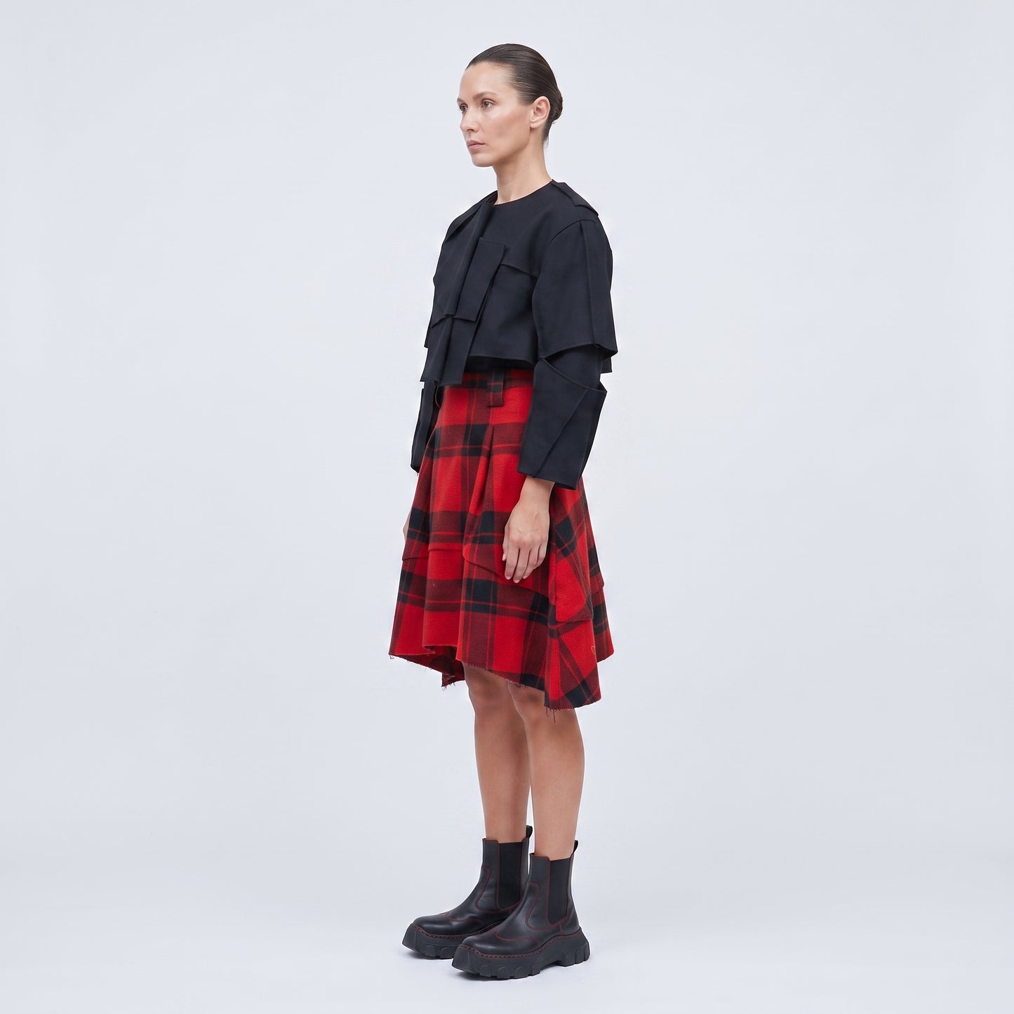 Red Tartan High-Low Skirt