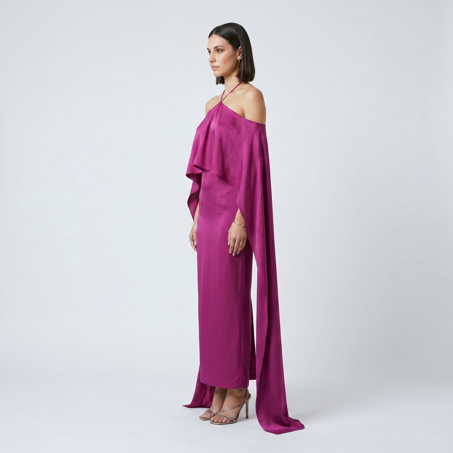 Fuchsia Draped Halter Dress