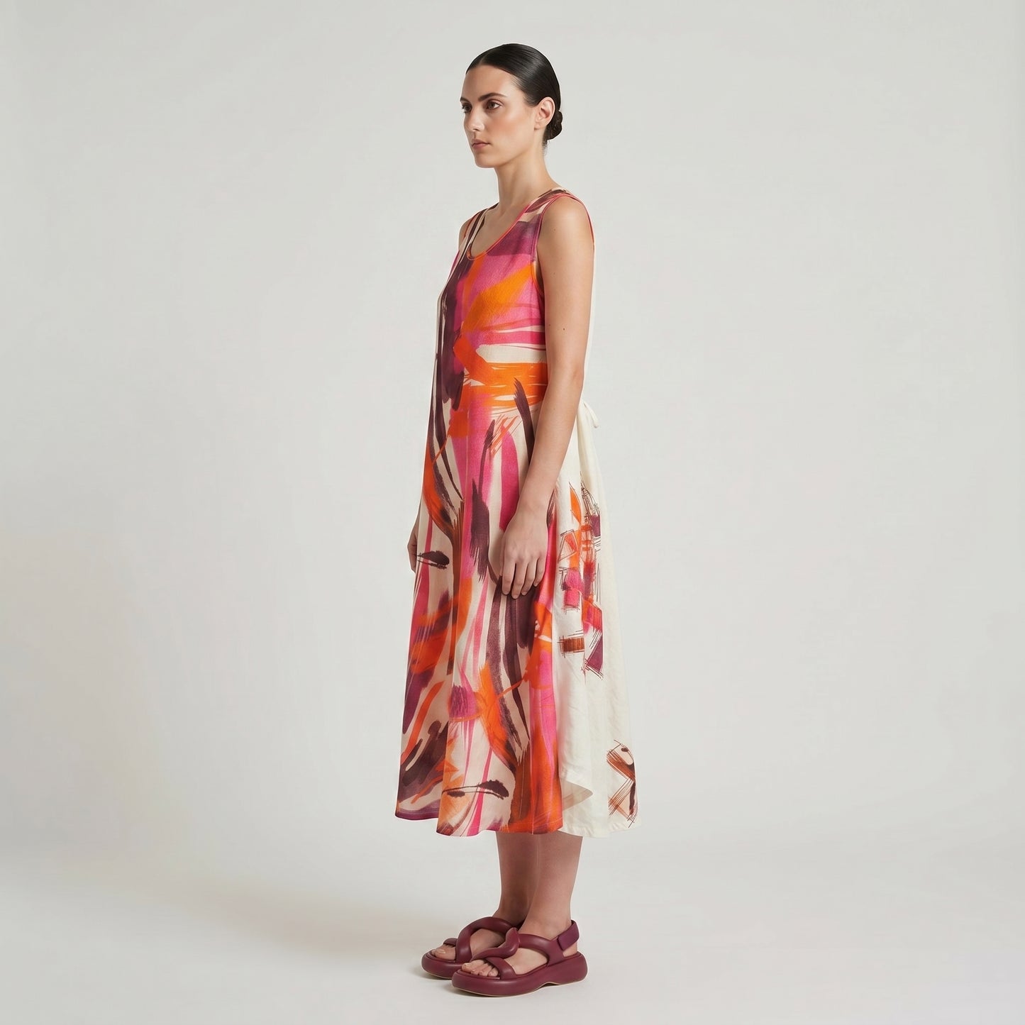 Abstract Print Sleeveless Linen Dress