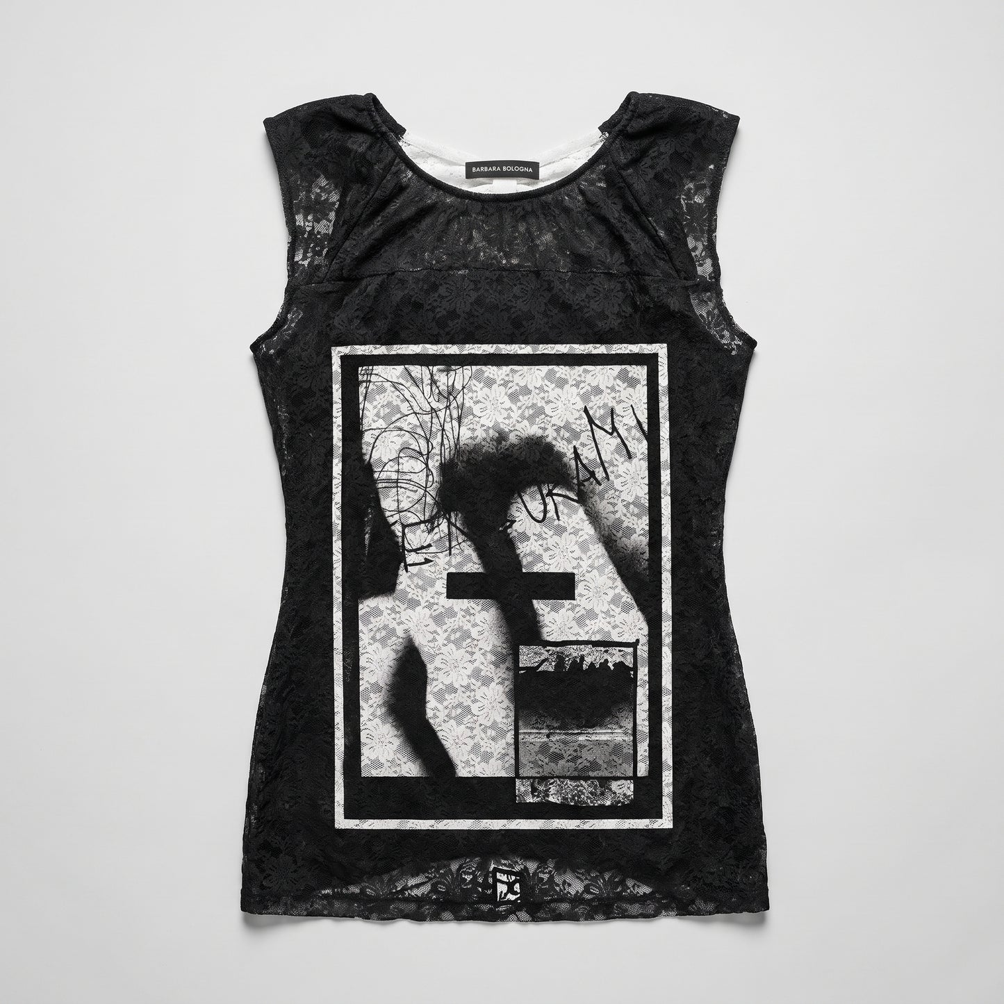 Graphic Print Lace Sleeveless Top