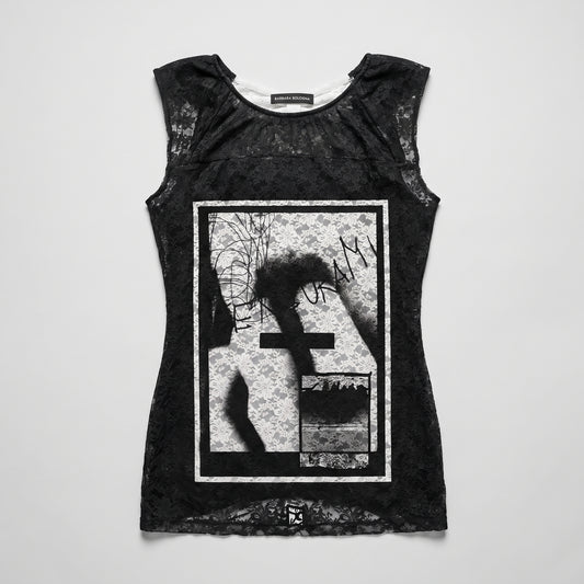 Graphic Print Lace Sleeveless Top