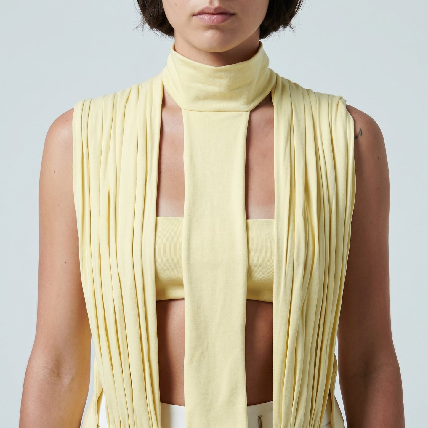 Pleated High Neck Sleeveless Top