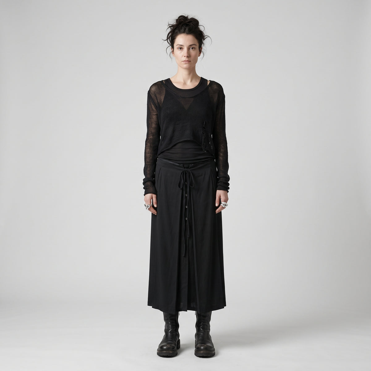 Black Drawstring Midi Skirt