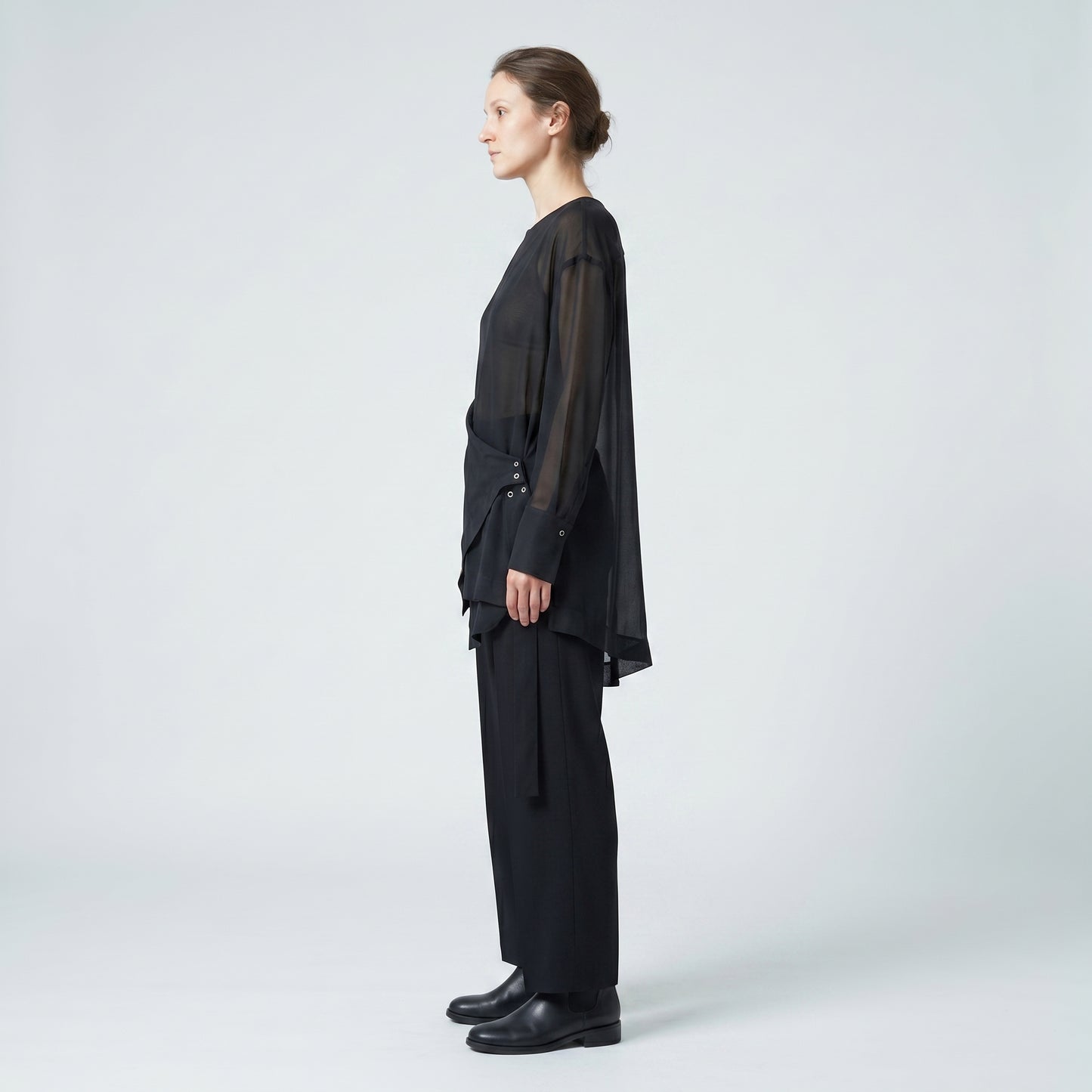 Sheer Asymmetric Draped Wrap Top