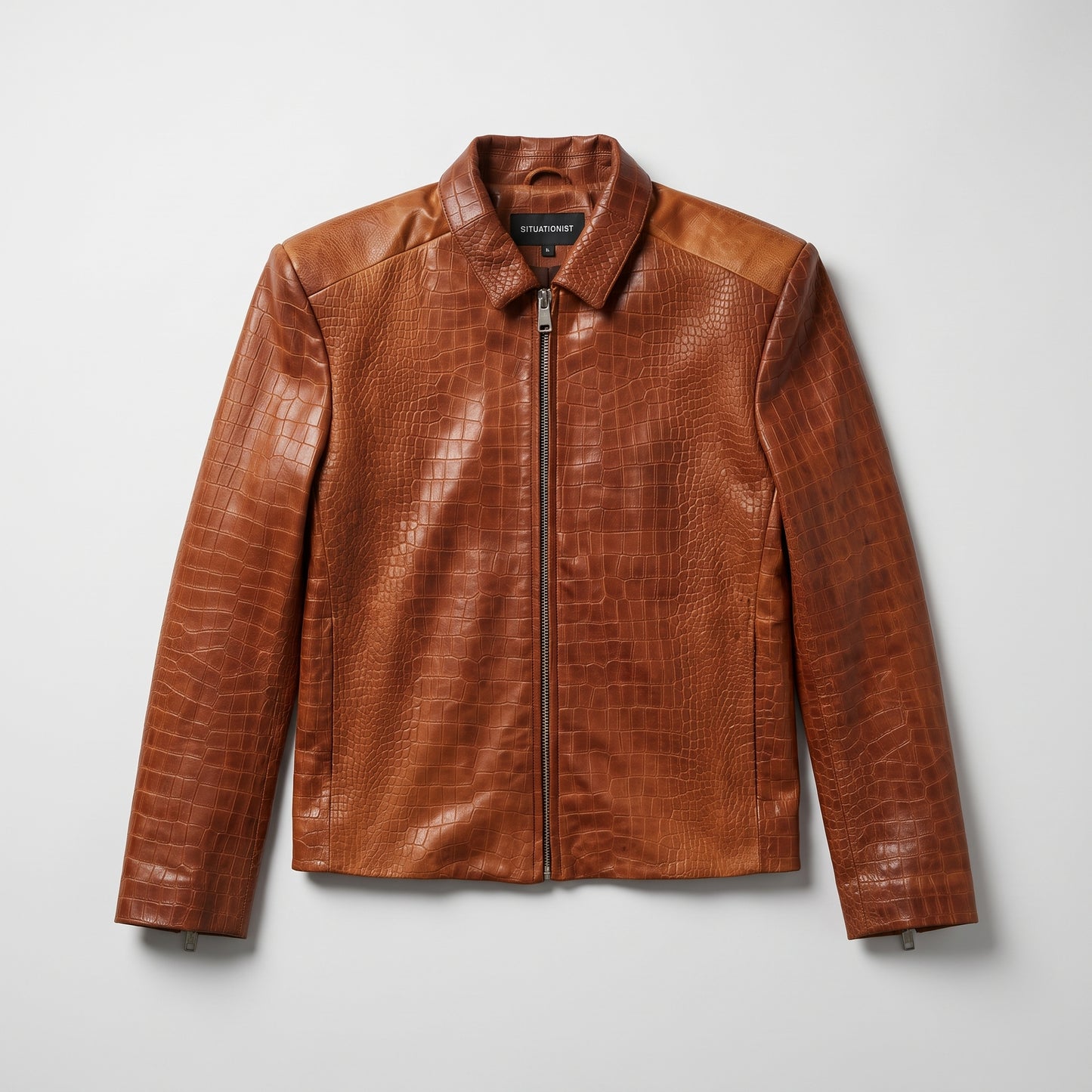 Crocodile Embossed Leather Jacket
