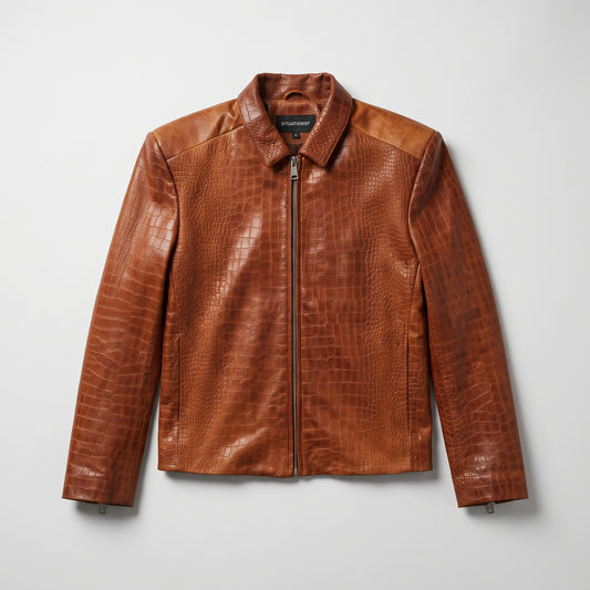 Crocodile Embossed Leather Jacket