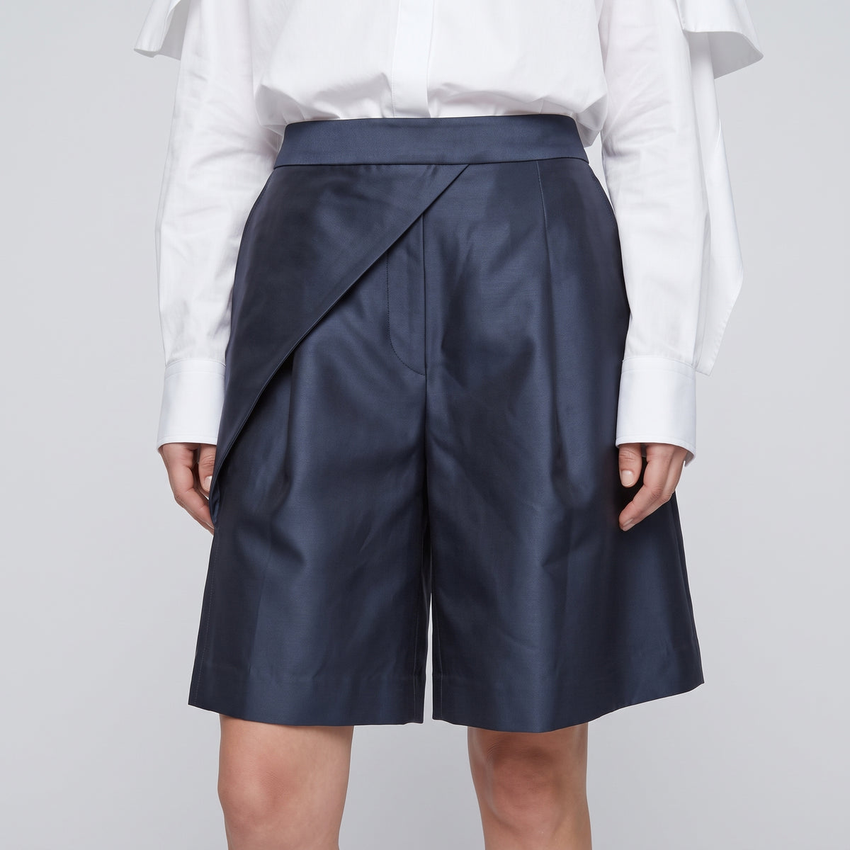 Tailored Navy Pleated Culotte Shorts