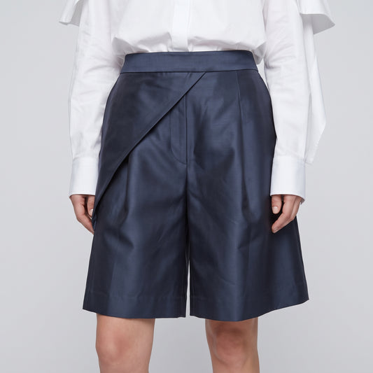 Tailored Navy Pleated Culotte Shorts