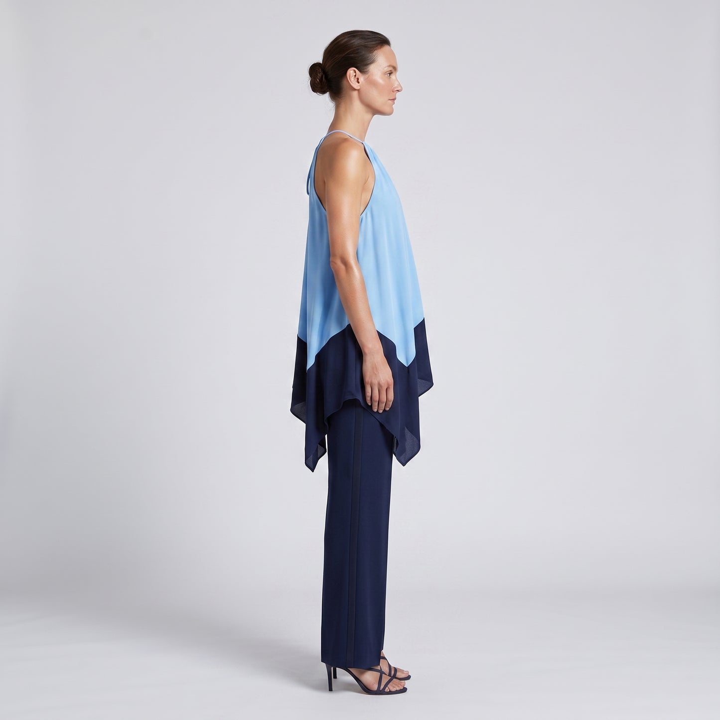 Colorblock Asymmetric Drape Halter Top