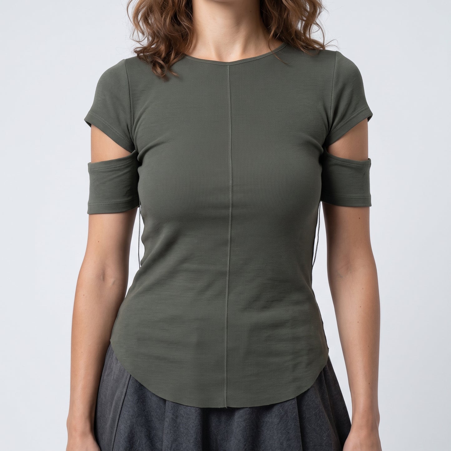 Ribbed Cutout Shoulder Top