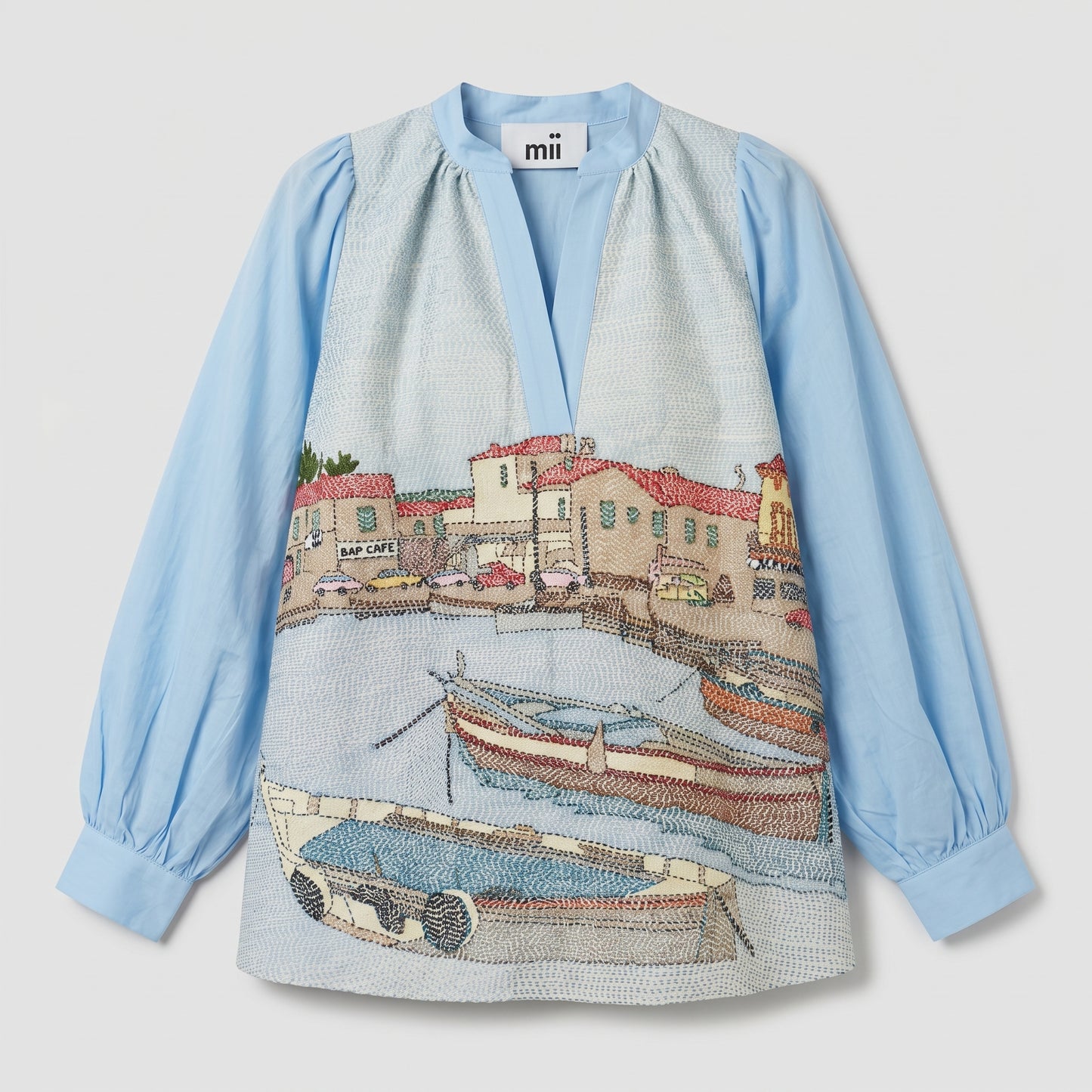Embroidered Coastal Scene Blouse
