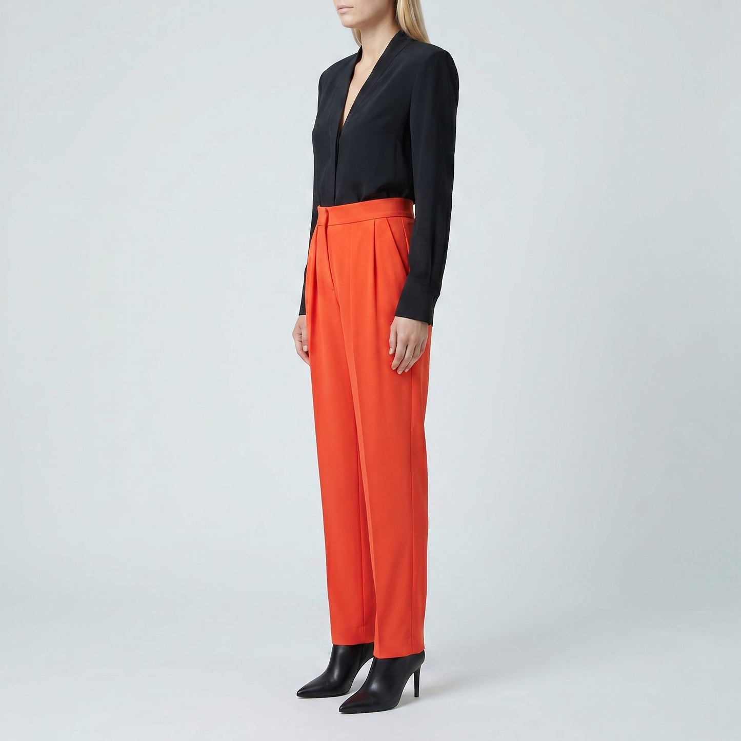 High-Waist Pleated Tailored Trousers
