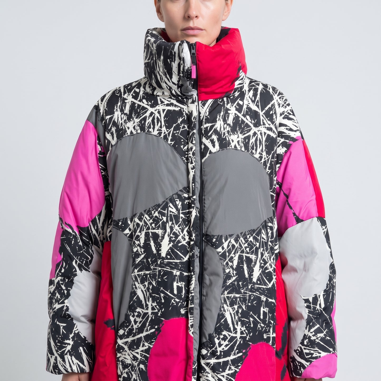 Abstract Floral Print Puffer Jacket