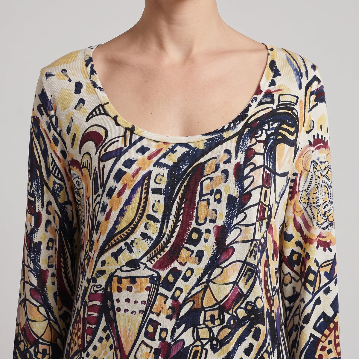 Abstract Printed Viscose Long-Sleeve Top