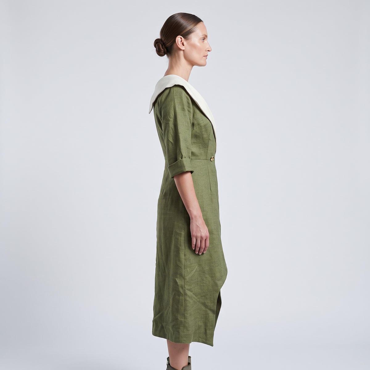 Tailored Olive Wrap Midi Dress