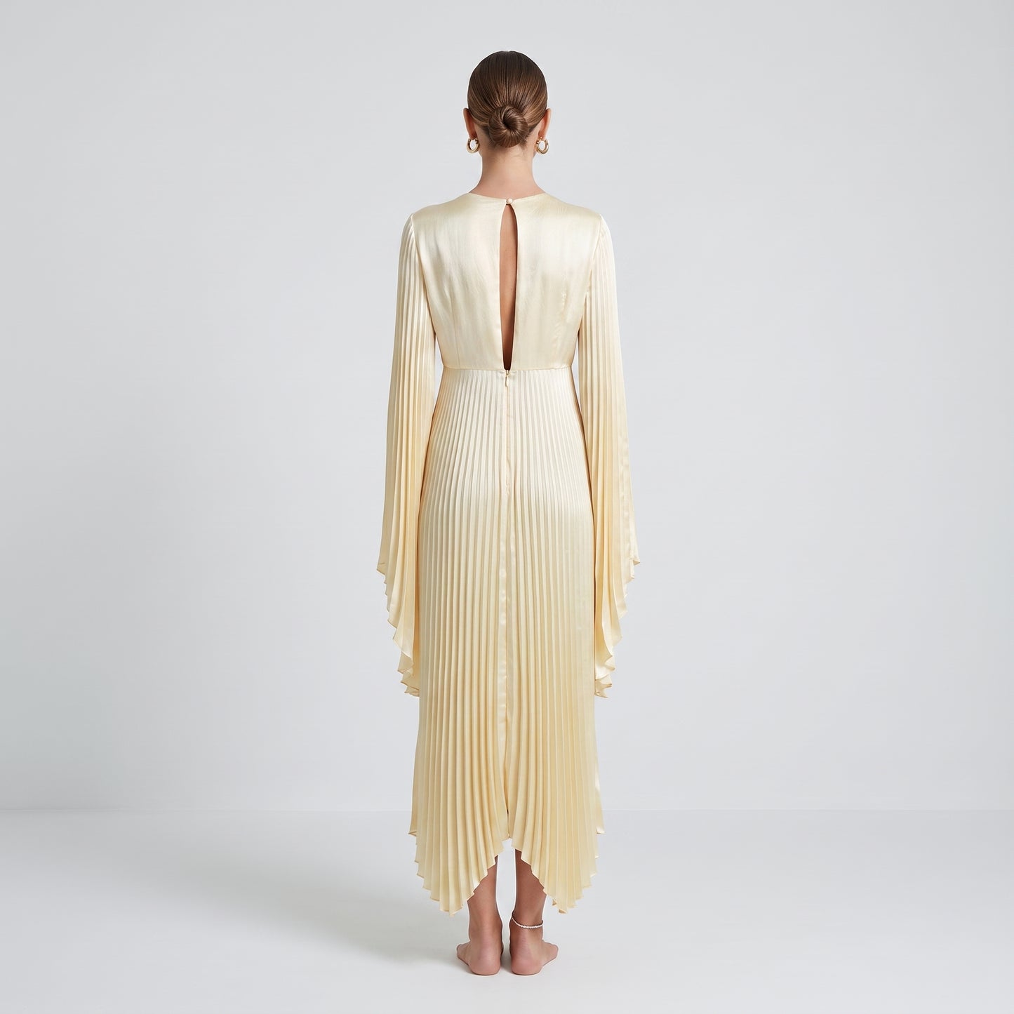 Pleated Satin Twist Hem Dress